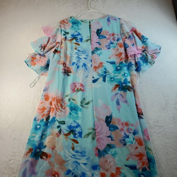 Calvin Klein Women's Multicolored Teal Floral Tiered Sleeve Dress Size 16W NWT - Picture 2 of 11